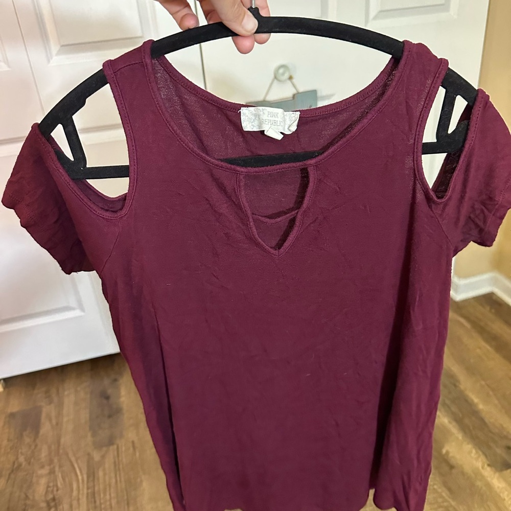Pink Rose Deep Red Cold Shoulder Tee